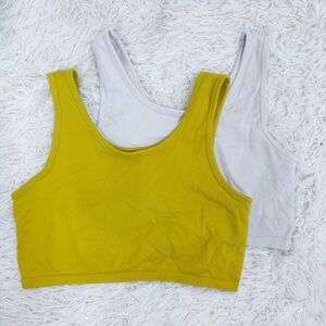 2 Aerie Ribbed Scoop Neck Cropped Bra Tanks Bralette Medium White Gold